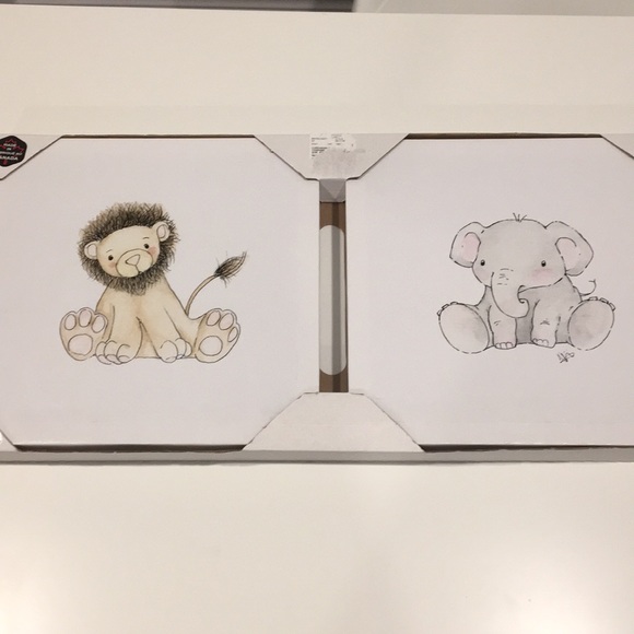 WALL ART CANVAS’ Elephant and Lion Print 12X12 - Picture 1 of 12